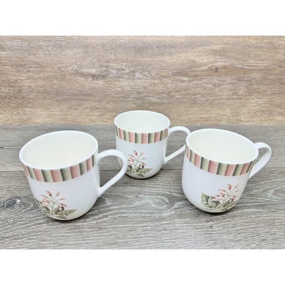 Lenox European Garden Collection 4 Herbal Garden Coffee Cups Green Floral/Pink - Picture 2 of 7